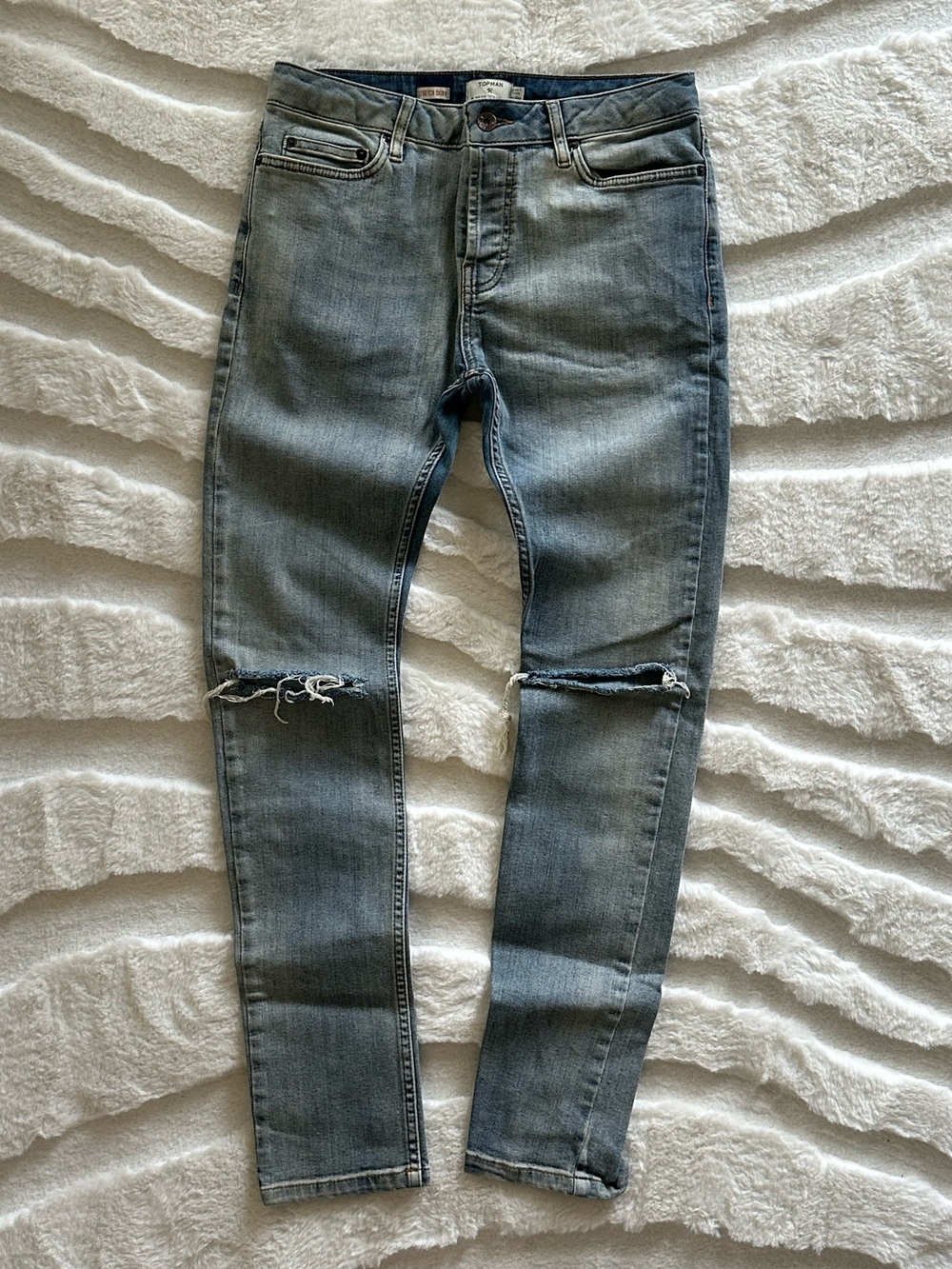 TOPMAN Stretch Skinny Jeans – Light Wash Blue, Size 30